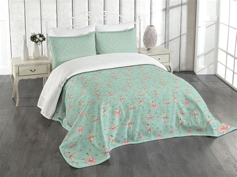 Ambesonne Ballet Quilted Bedspread Set 2 Pcs Ballerinas In Various Poses Twin Size Seafoam