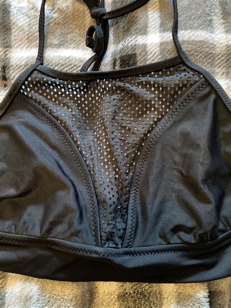 Mossimo Black Halter Bikini Top Mesh Swim Suit Size M EBay