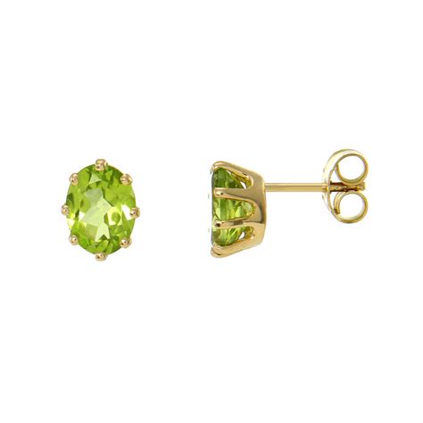 Boucles d oreilles Or Jaune Péridot Ovale 8x6mm Ref 35395