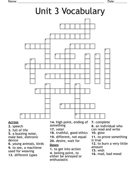 Crossword Puzzle For Grade 6