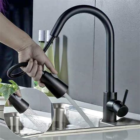 Pull Out Spout Black Color Kitchen Sink Tap Stainless Steel Hot And Cold Water Flexible Hose