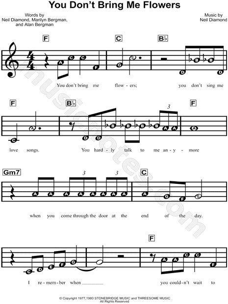 Neil Diamond You Don T Bring Me Flowers Sheet Music For Beginners In