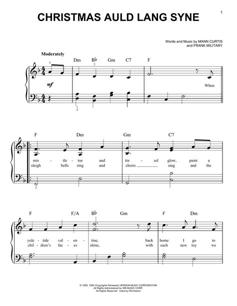 Christmas Auld Lang Syne By Bobby Darin Sheet Music For Easy Piano At Sheet Music Direct