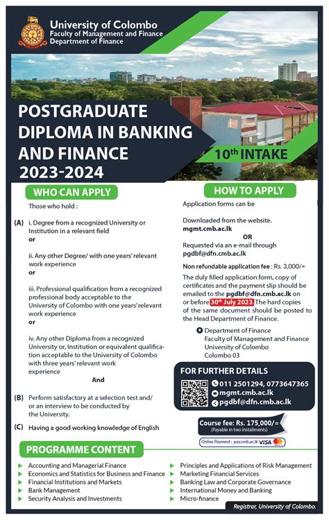 Postgraduate Diploma In Banking And Finance Pgdbf University Of