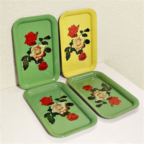 Vintage Red And White Rose Trays