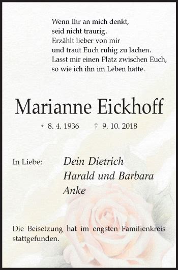 Traueranzeigen Von Marianne Eickhoff Trauer In NRW De