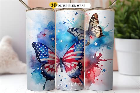 Patriotic Butterfly Tumbler Wrap Png Graphic By Cutie Kate Studio