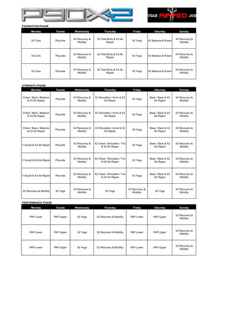 P90X Printable Workout Schedule