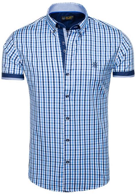 Camisa A Cuadros De Manga Corta Para Hombre Celeste Bolf 4510