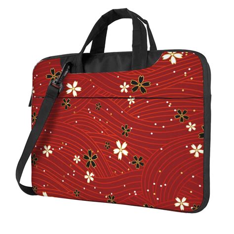 Red Japanese Flower Laptop Bag 13 Inch Laptop Or Tablet Business Casual Laptop Bag