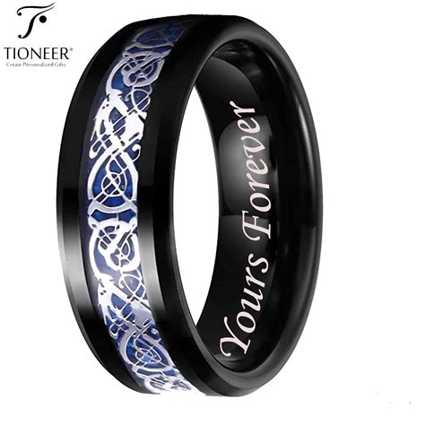 8mm Tungsten Carbide Celtic Knot Dragon Over Blue Carbon Fiber Inlay Wedding Band Ring For Men