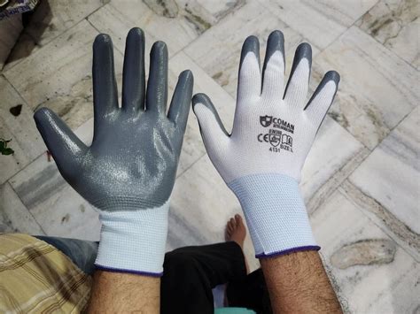 Safety Gloves Coman White Grey Nitrile Safety Gloves Importer From