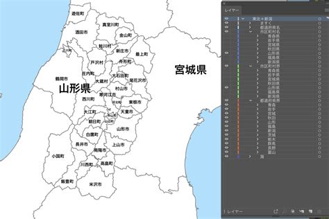 東北＋新潟 市区町村別 白地図データ（eps） 地図素材をダウンロードにて販売するお店｜今八商店