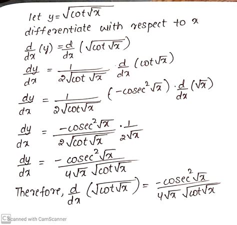 Differentiate Each Of The Following W R T X Cot X