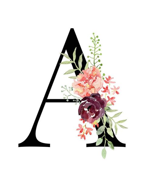 Letter A Floral Monogram Printable Letter Nursery Art Art Prints