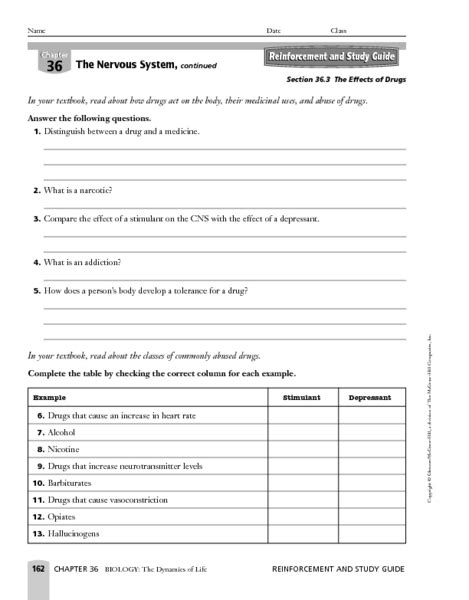 The Effects Of Drugs Worksheet For 8th 12th Grade Lesson Planet