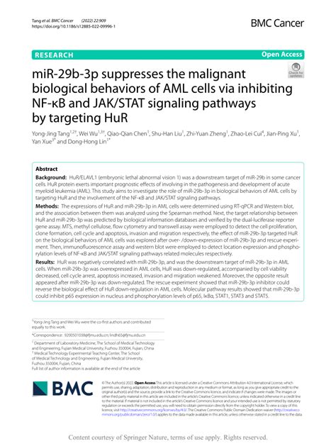 Pdf Mir B P Suppresses The Malignant Biological Behaviors Of Aml