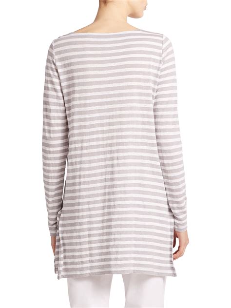 Lyst Eileen Fisher Linen Striped Long Tee In Metallic