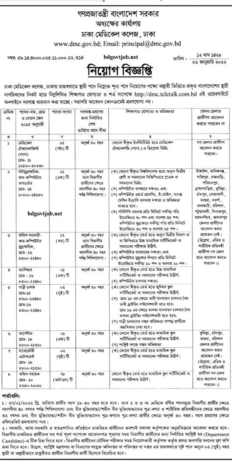 Dhaka Medical College DMC Job Circular 2025 Dmc Gov Bd BD Govt Job