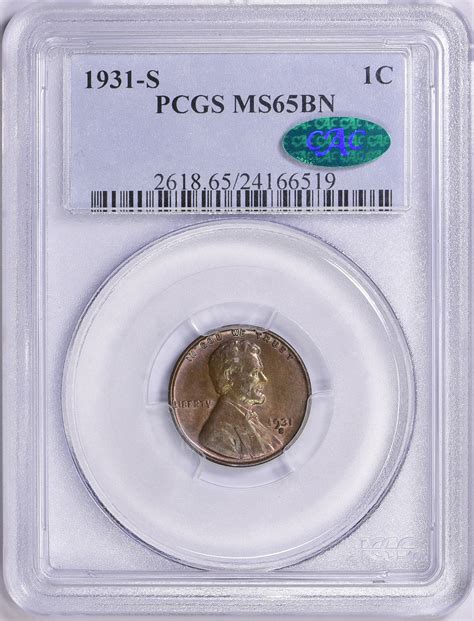 1931 S Lincoln Cent PCGS MS 65 BN CAC Green Toned Item 1640457