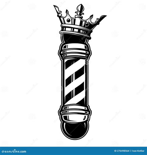 Barber Pole With King Crown Design Element For Logo Label Sign