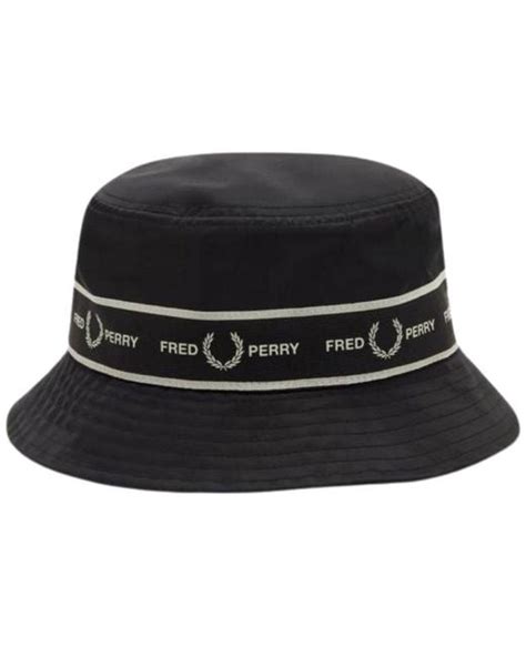 Fred Perry Graphic Tape Black Bucket Hat For Men Lyst UK