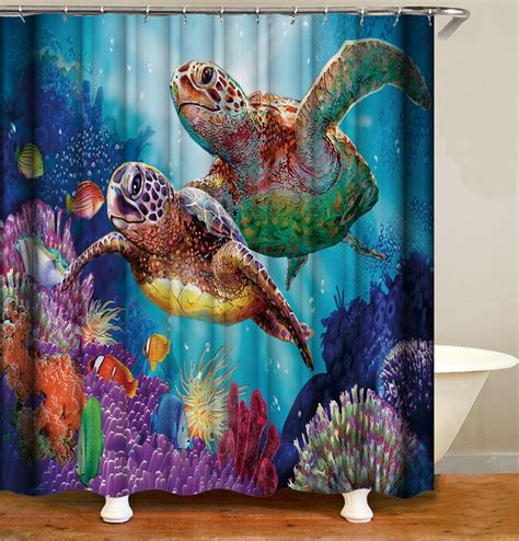 Turtle Shower Curtain Sea Turtle Shower Curtain Turtle Etsy