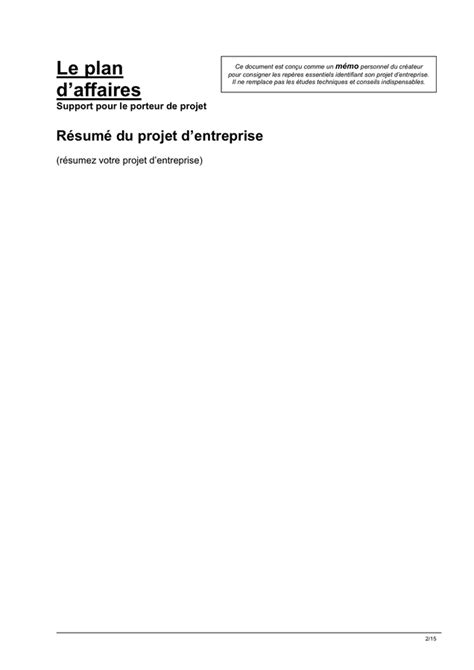 Model De Plan D Affaires Doc Pdf Page Sur