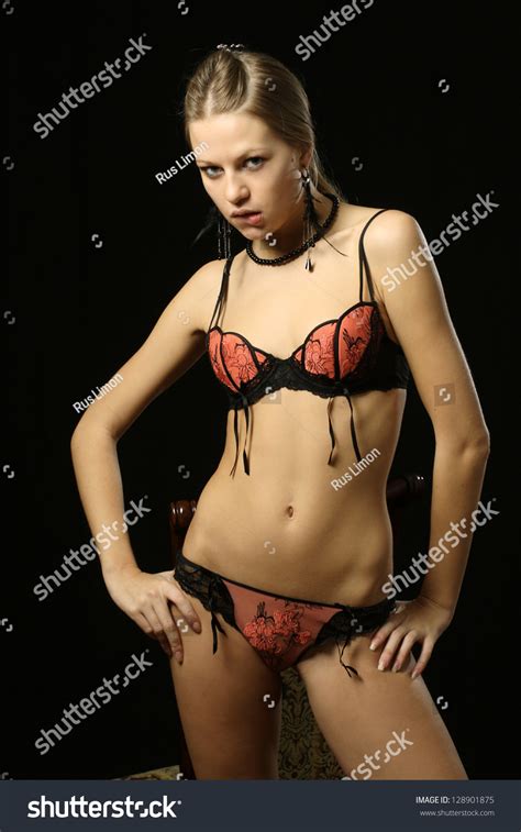 Beautiful Blonde Black Red Lingerie Stock Photo Edit Now