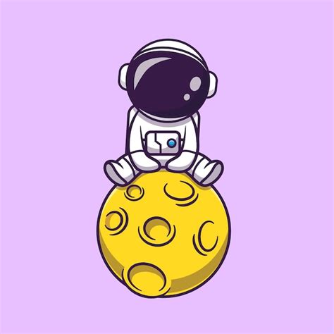 Ilustração de desenho animado bonito astronauta sentado na lua Vetor