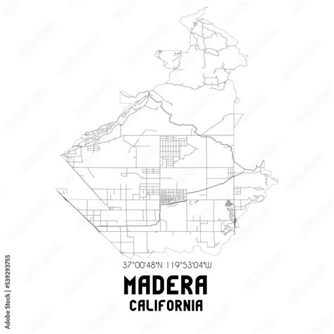 Madera California. US street map with black and white lines. Stock ...