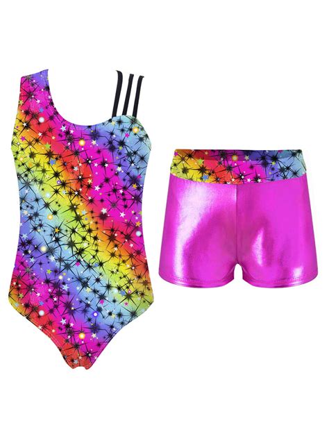 Zdhoor Girls Gymnastics Dance Sports Outfit Set Asymmetric Shoulder