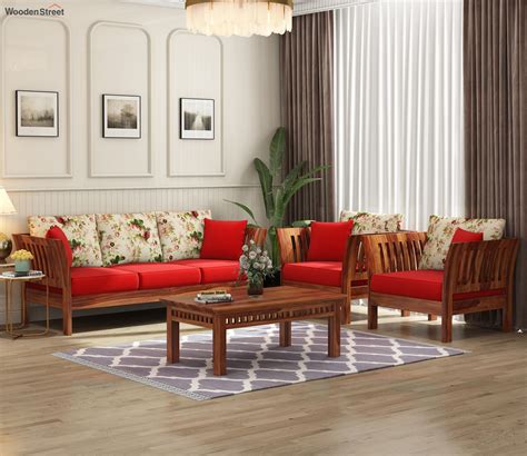 Buy Raiden Wooden Sofa Set Honey Cream Dusky Rose At 20 OFF Online