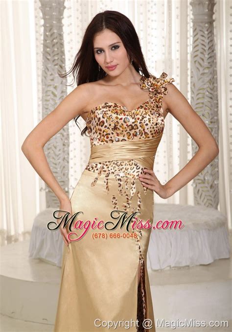 Champagne Column One Shoulder Brush Train Taffeta And Zebra Beading