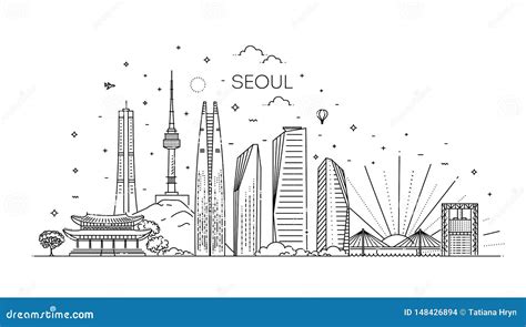 Seoul Architecture Line Skyline Illustration Linear Vector Cityscape