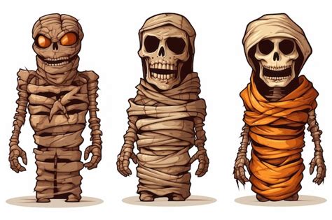 Premium Ai Image Spooky Halloween Stickers Mummies Isolated On White Background Ai Generated