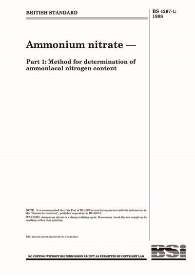 BS 4267 1 1988 Ammonium Nitrate Method For Determination Of