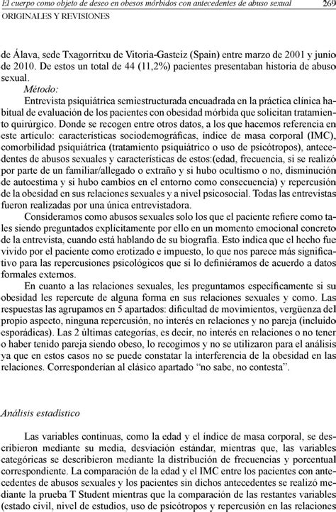 El Cuerpo Como Objeto De Deseo En Obesos Mórbidos Con Antecedentes De