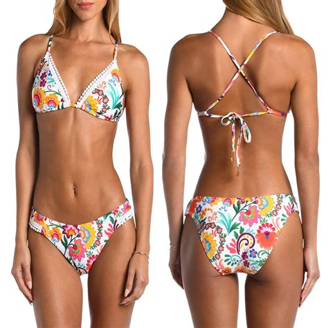 Factory Produce Bohemian Style Swimming Bikini Swimsuits Floral Printed With Crochet Trim