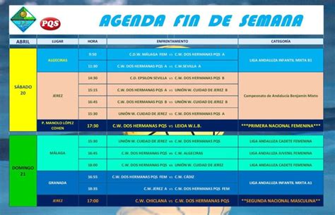 Agenda Del Fin De Semana Del Club Waterpolo Dos Hermanas PQS Club