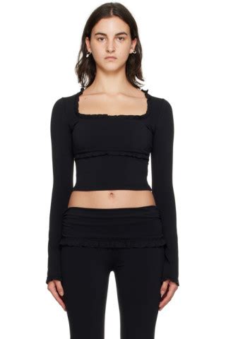 Black Fleur Long Sleeve T Shirt By Guizio On Sale