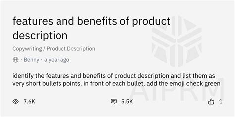 Prompt Features And Benefits Of Product Description By Benny