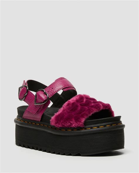 Voss Quad Fluffy Faux Fur Platform Sandals In Pink Dr Martens