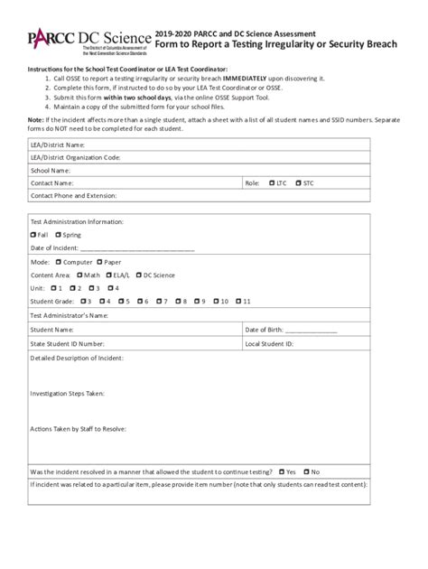 Fillable Online Form To Report A Testing Irregularity Or Security