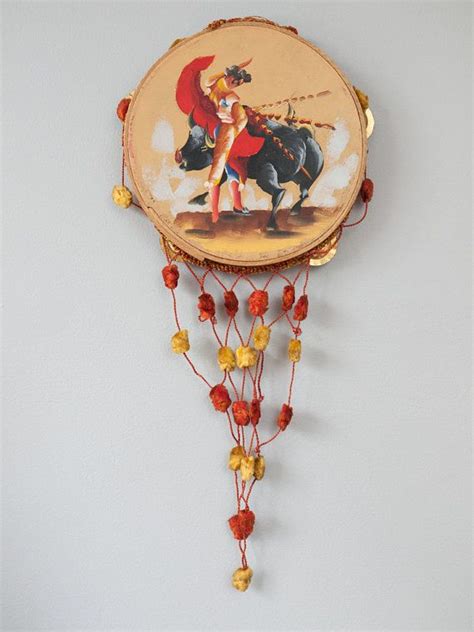 Vintage Spanish Hand Painted Tambourine With Matador Bull Etsy