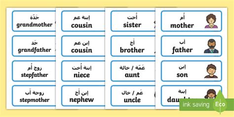 My Family Word Cards Arabic/English - EAL My Family Word Cards