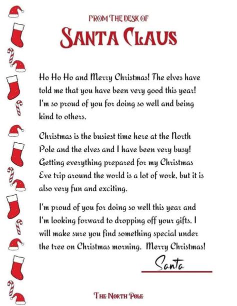 Free Printable Letter From Santa Use This Santa Letter To Send To Your