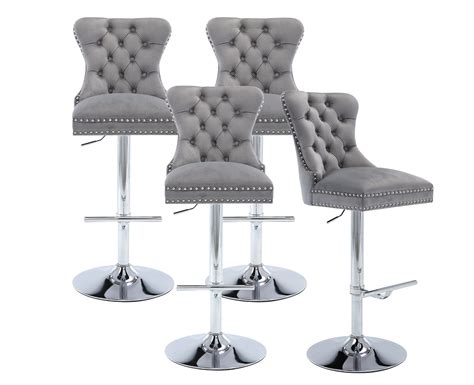 Buy Shunzhi Velvet Swivel Bar Stools Set Of 4 Modern Adjustable Bar