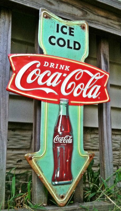 Buy Ice Cold Coca Cola Metal Embossed Sign Arrow New Vintage Looks