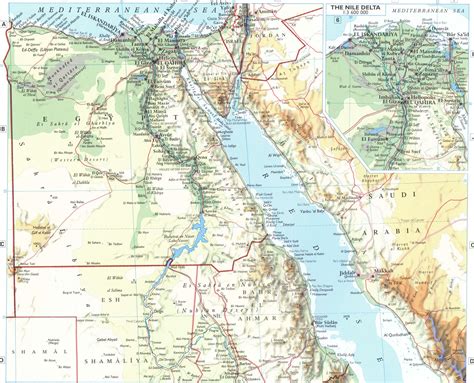 Map of The Nile Valley map with cities and towns, rivers